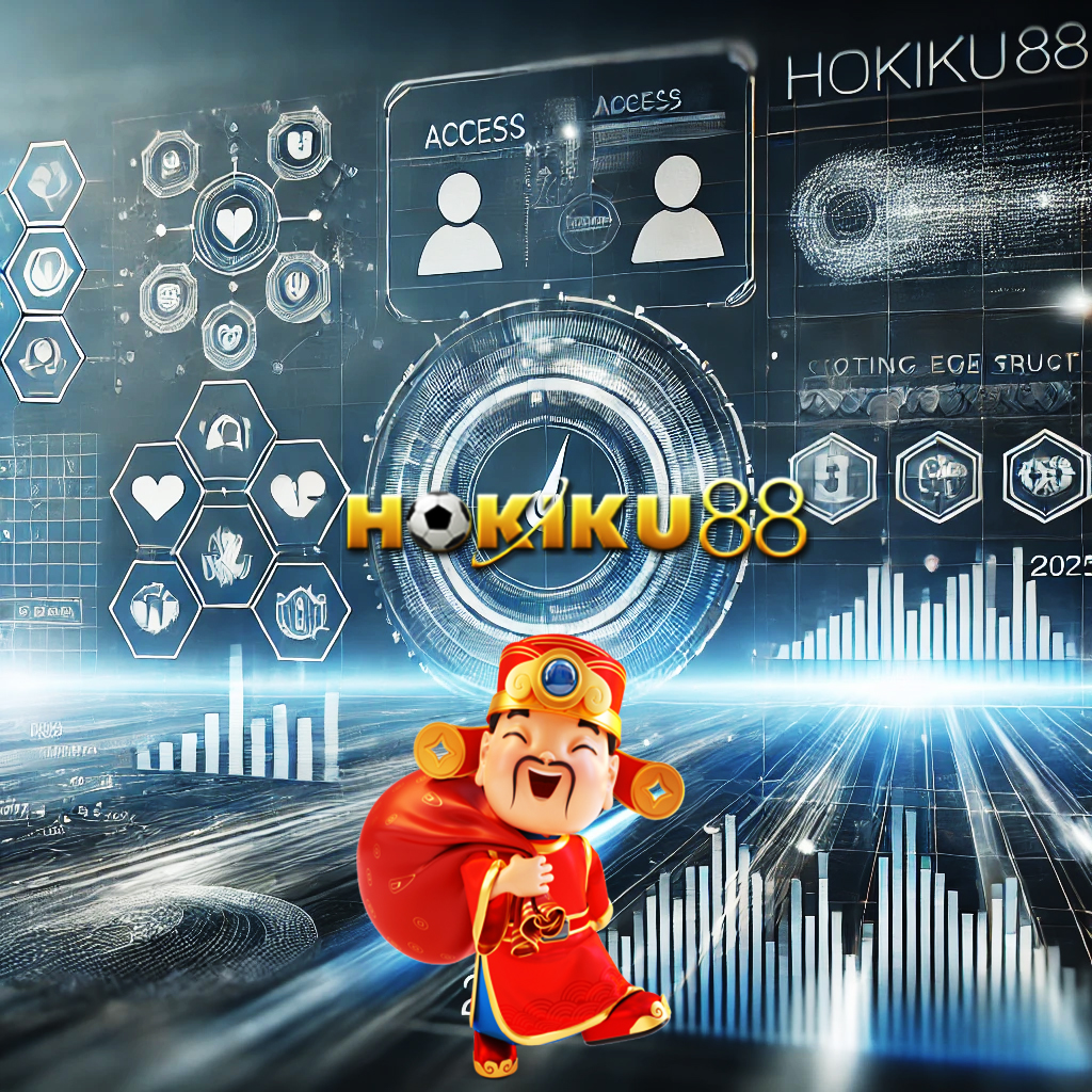 Ilustrasi futuristik platform digital Hokiku88 dengan elemen data abstrak, dashboard modern, dan ikon teknologi canggih dalam nuansa biru yang menggambarkan kecepatan dan keamanan.