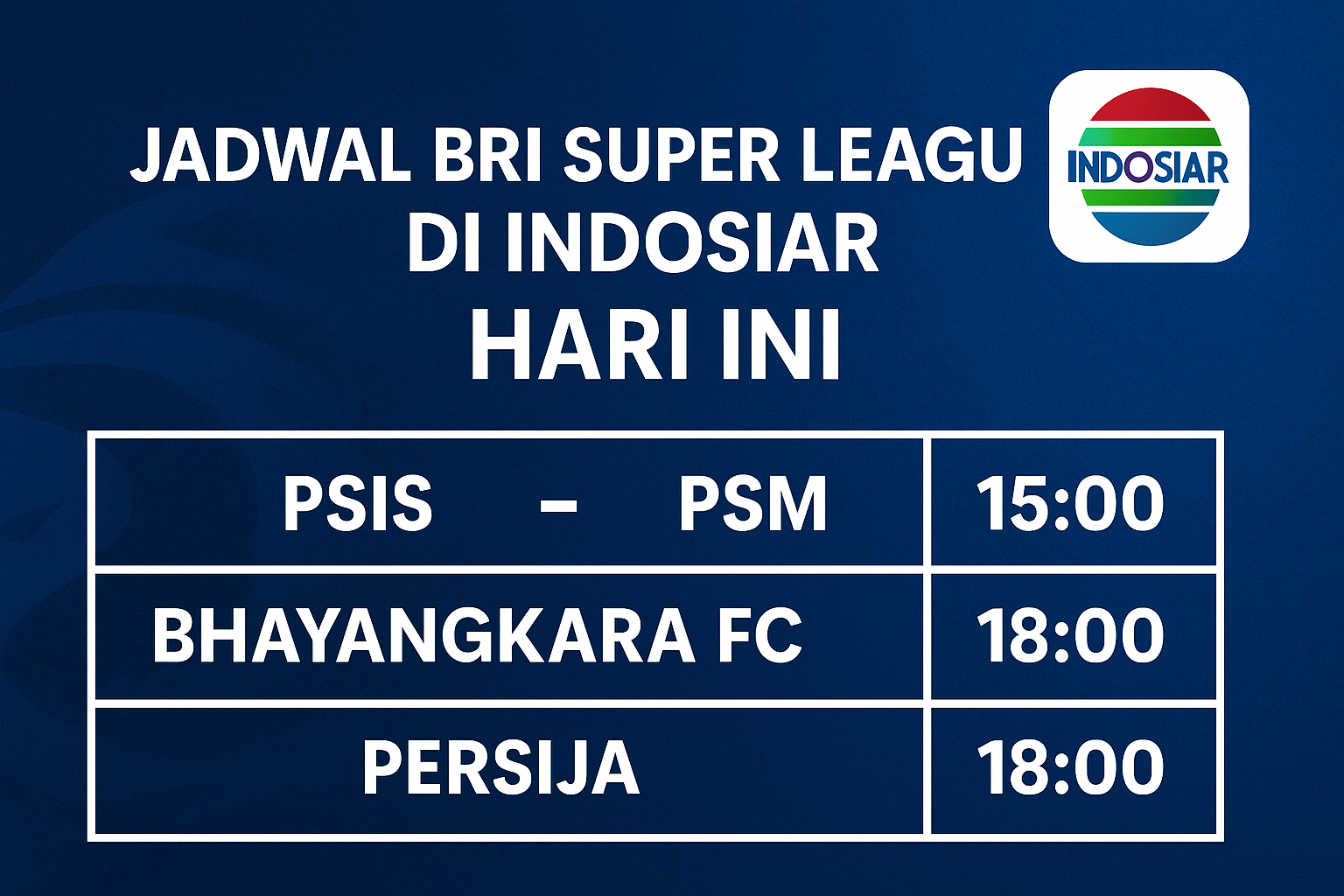 Jadwal BRI Super League di Indosiar Hari Ini, Minggu 2 November 2025 β Jam Tayang, Cara Nonton, dan Prediksi Laga Panas